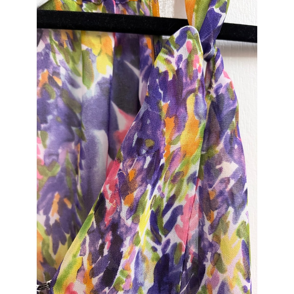 Cabi Watercolor Floral Chiffon Sleeveless Blouse Purple Yellow Pink Medium - Picture 4 of 4